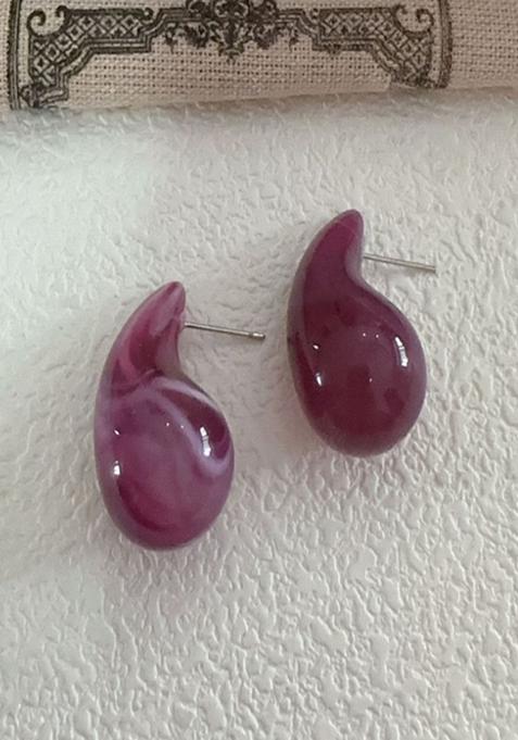 Purple Marble Resin Purple Marbled Tear Drop Bottega Stud Earrings