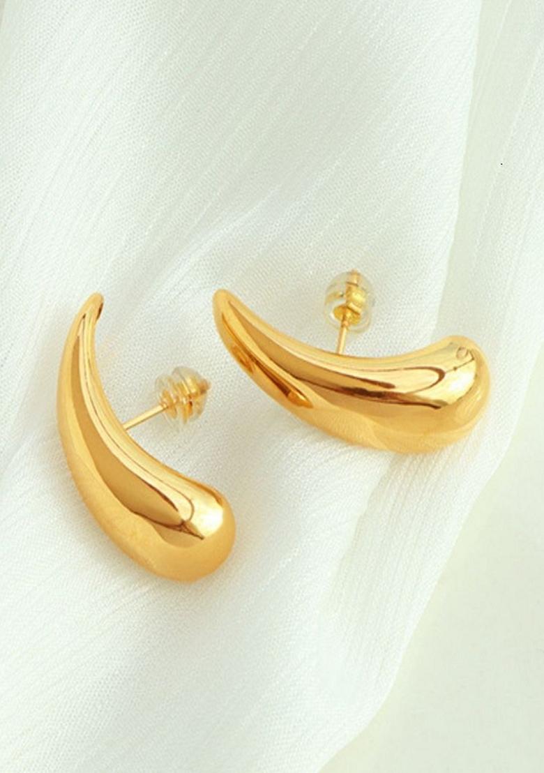 Gold Platedlong Tear Drop Bottega Stud Earrings