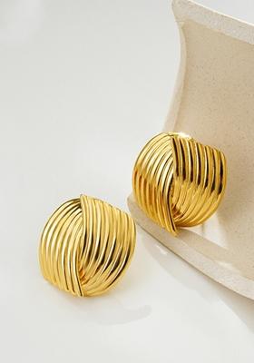 Gold Plated Oval Striped Stud Earrings