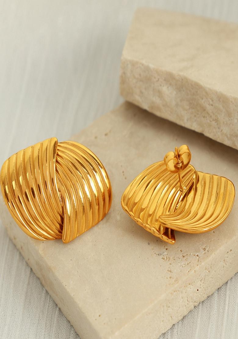 Gold Plated Oval Striped Stud Earrings