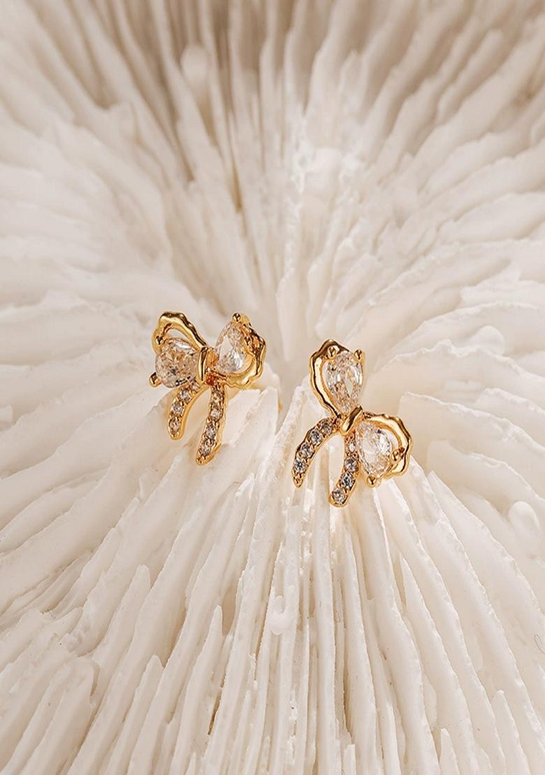 Gold Plated Zircon Bow Stud Earrings