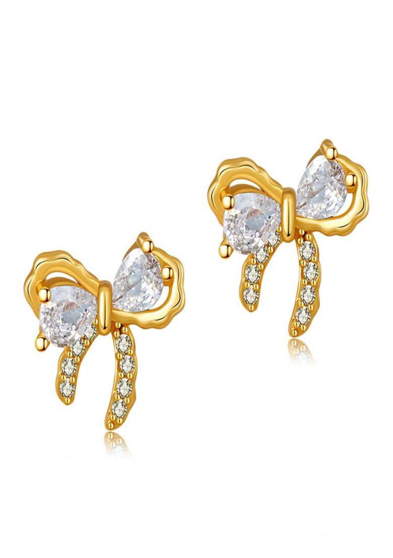 Gold Plated Zircon Bow Stud Earrings