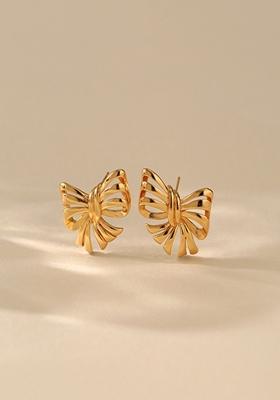 Gold Plated Ribbon Bow Stud Earrings