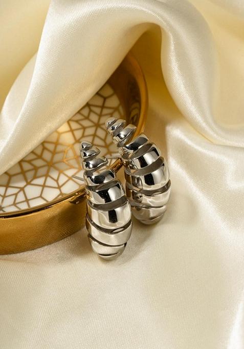 Silver Plated Waterproof Antitarnish Spiral Waterdrop Earrings