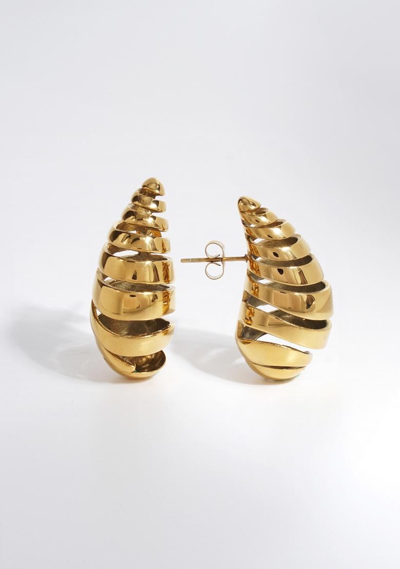 Gold Plated Waterproof Antitarnish Spiral Waterdrop Earrings