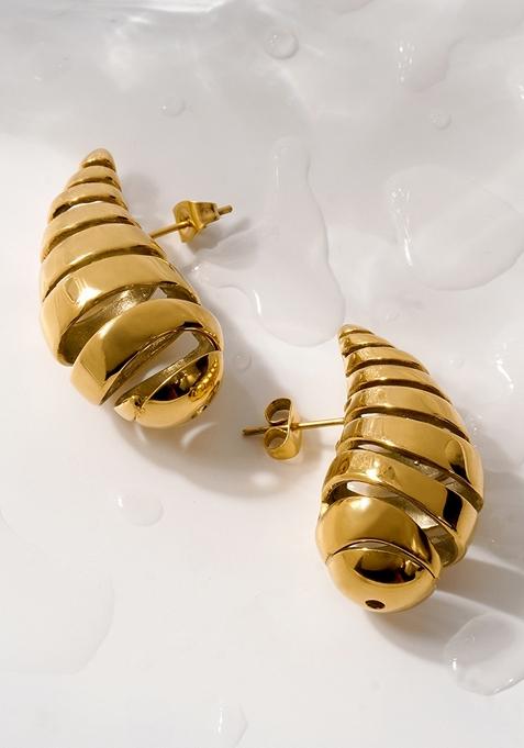 Gold Plated Waterproof Antitarnish Spiral Waterdrop Earrings