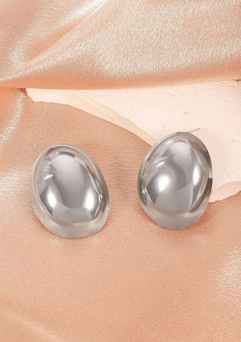 Silver Plated Waterproof Antitarnish Dome Shaped Stud Earrings - Indya