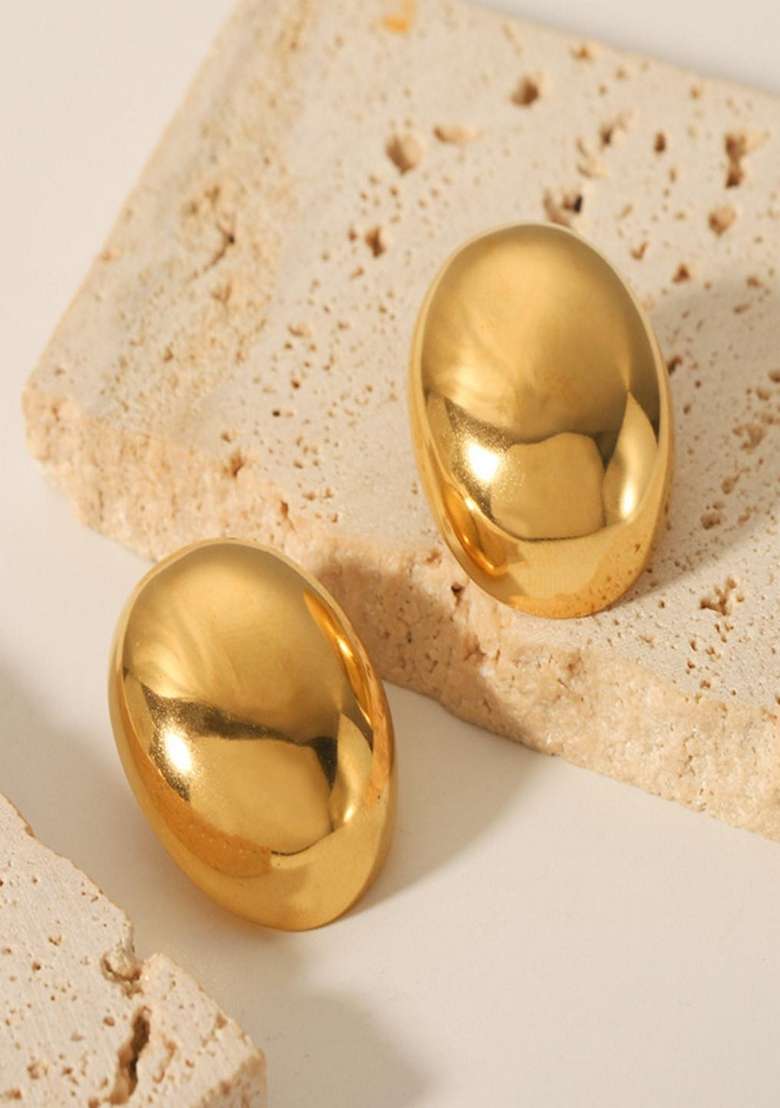 Gold Plated Waterproof Antitarnish Dome Shaped Stud Earrings - Indya