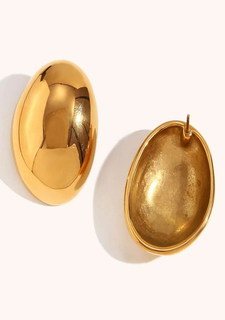 Gold Plated Waterproof Antitarnish Dome Shaped Stud Earrings - Indya