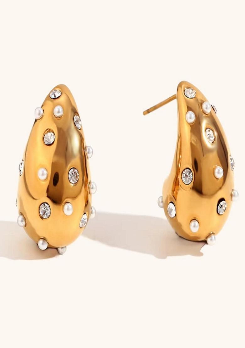 White Waterproof Antitarnish Encrusted Teardrop Earring