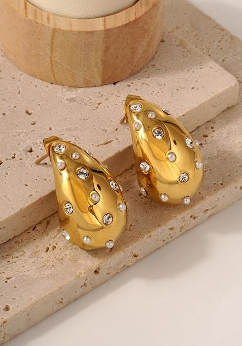 White Waterproof Antitarnish Encrusted Teardrop Earring
