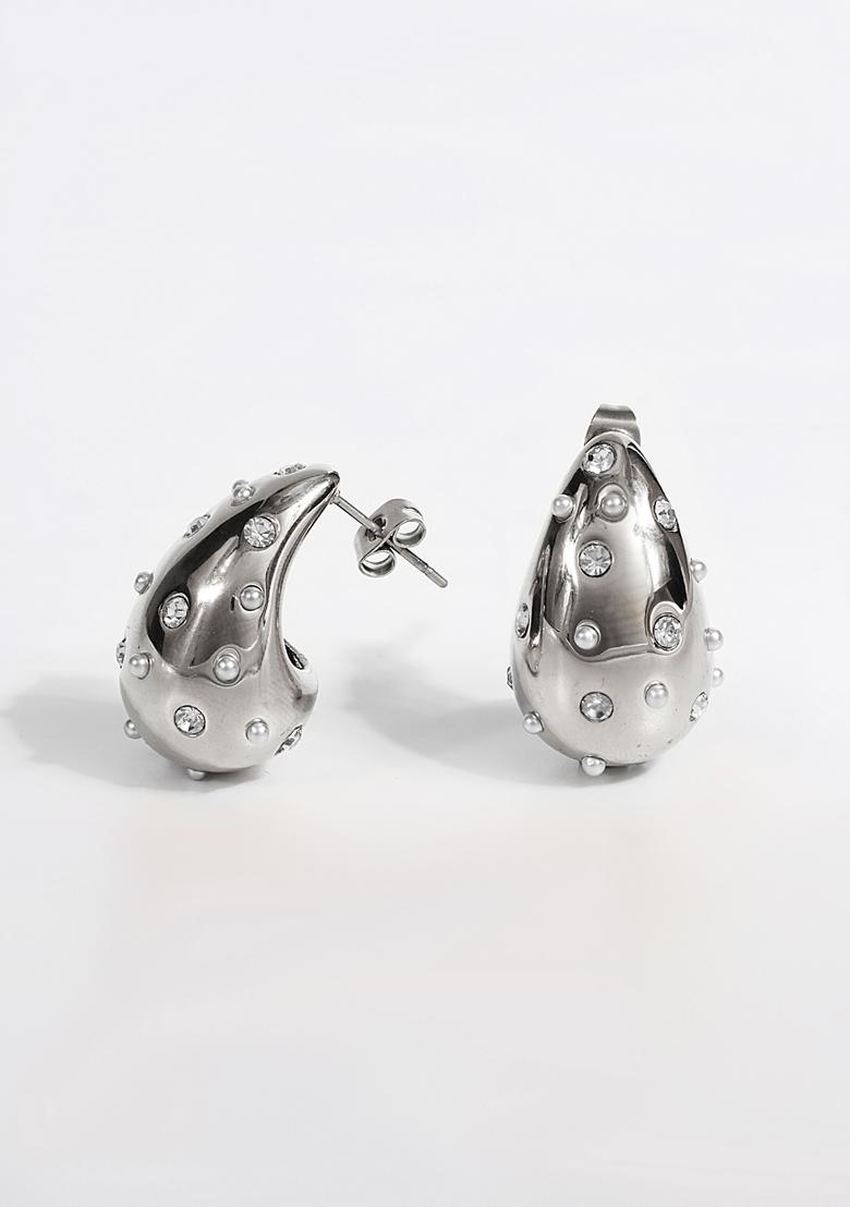 Silver Plated Waterproof Antitarnish Encrusted Teardrop Earring