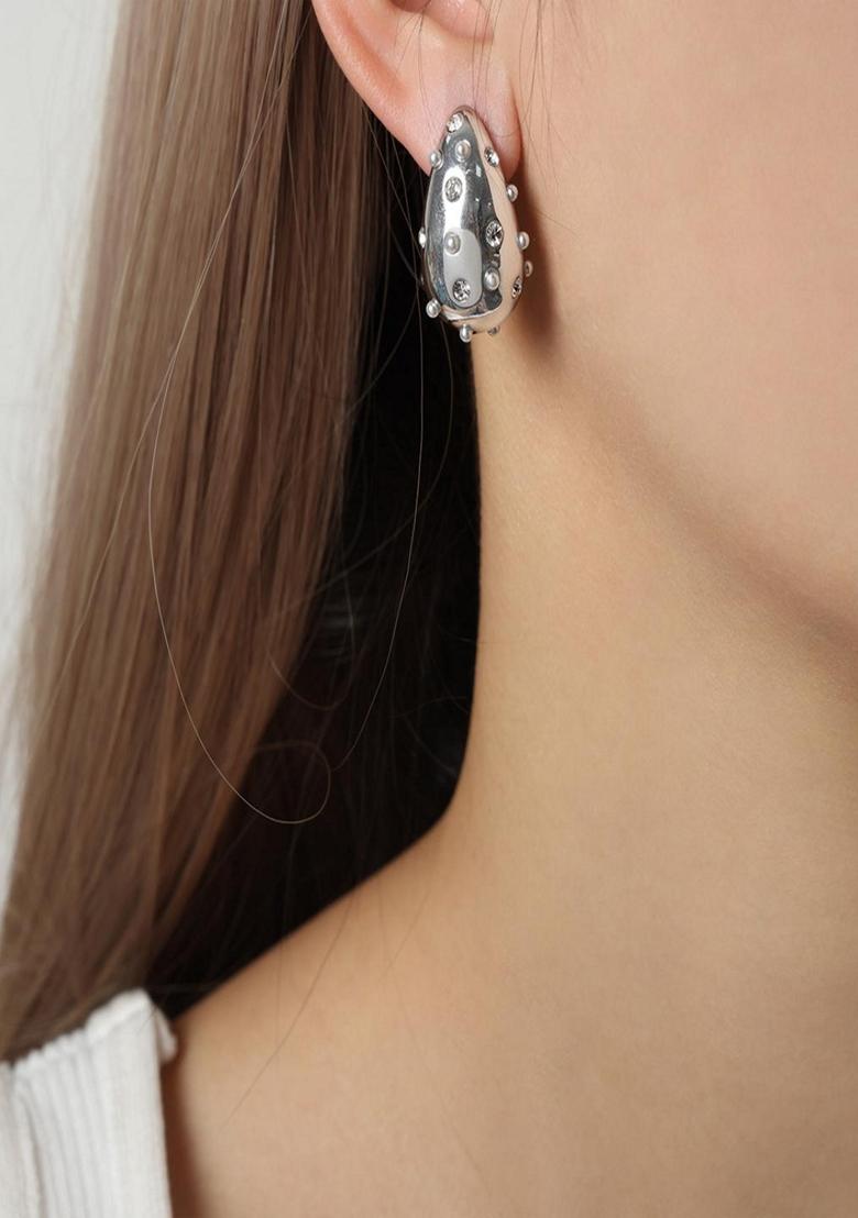 Silver Plated Waterproof Antitarnish Encrusted Teardrop Earring