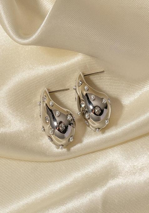 Silver Plated Waterproof Antitarnish Encrusted Teardrop Earring
