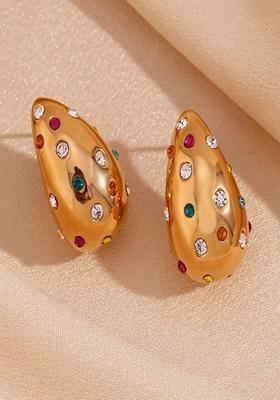 Multi Color Waterproof Antitarnish Encrusted Teardrop Earring