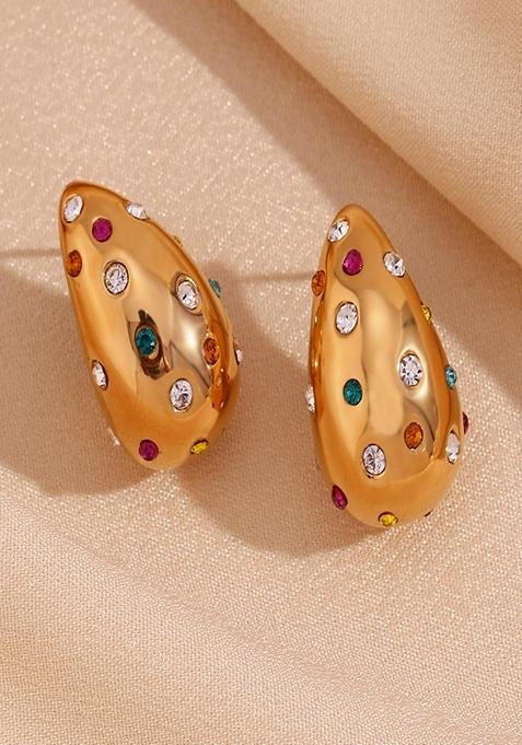 Multi Color Waterproof Antitarnish Encrusted Teardrop Earring
