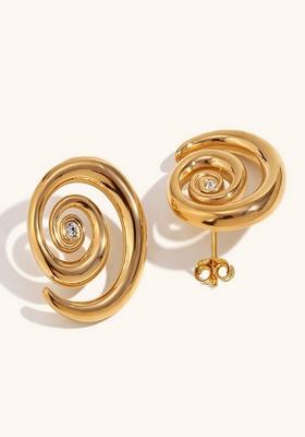 Gold Plated Waterproof Antitarnish Zirconia Swirl Hoop Earrings