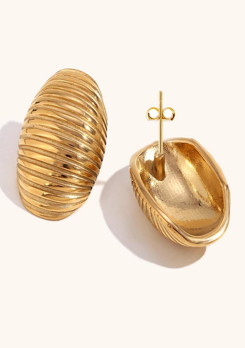 Gold Plated Waterproof Antitarnish Domed Oval Stud Earrings