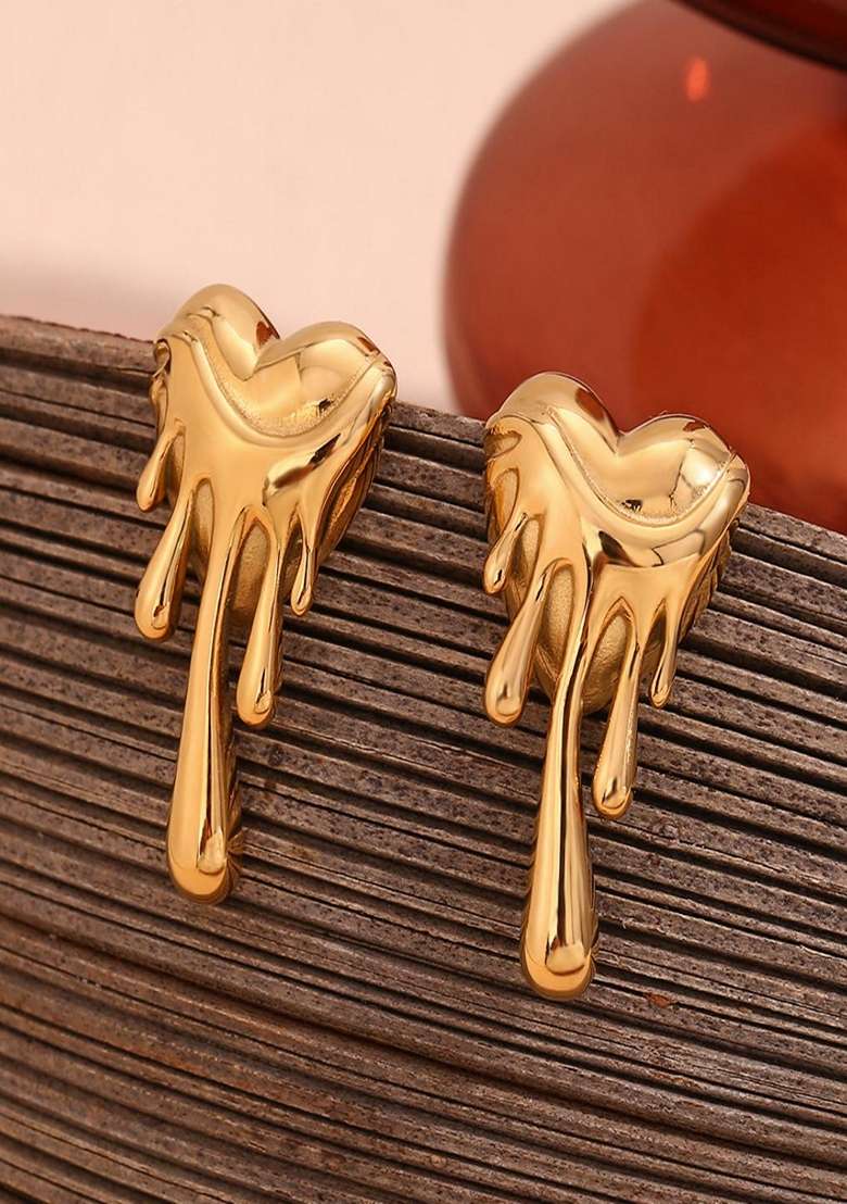 Gold Plated Waterproof Antitarnish Melting Heart Drop Earring - Indya