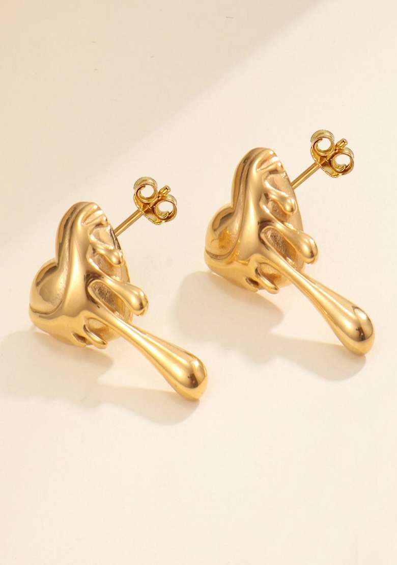 Gold Plated Waterproof Antitarnish Melting Heart Drop Earring - Indya
