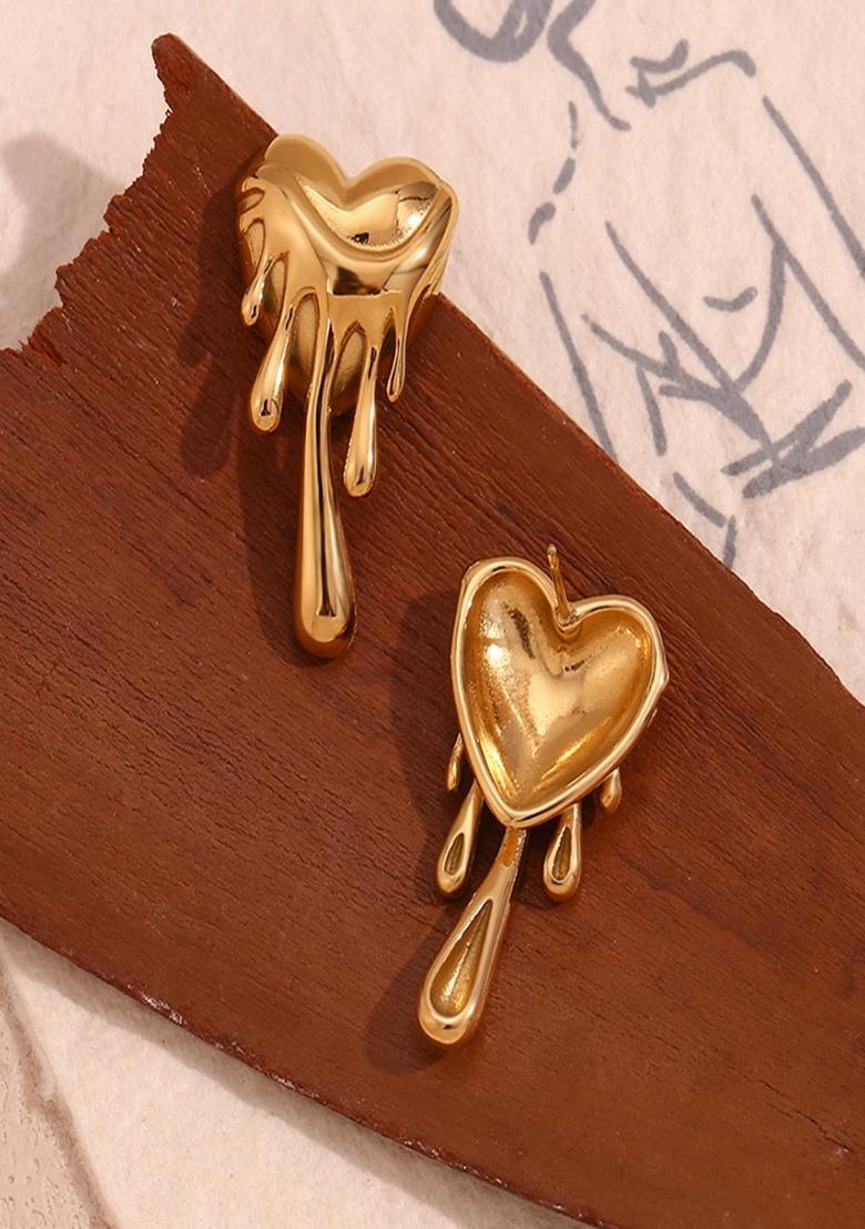 Gold Plated Waterproof Antitarnish Melting Heart Drop Earring