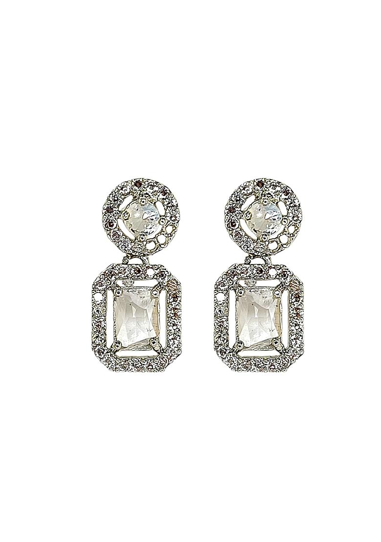 Silver Plated American Diamond White Drop Earrings