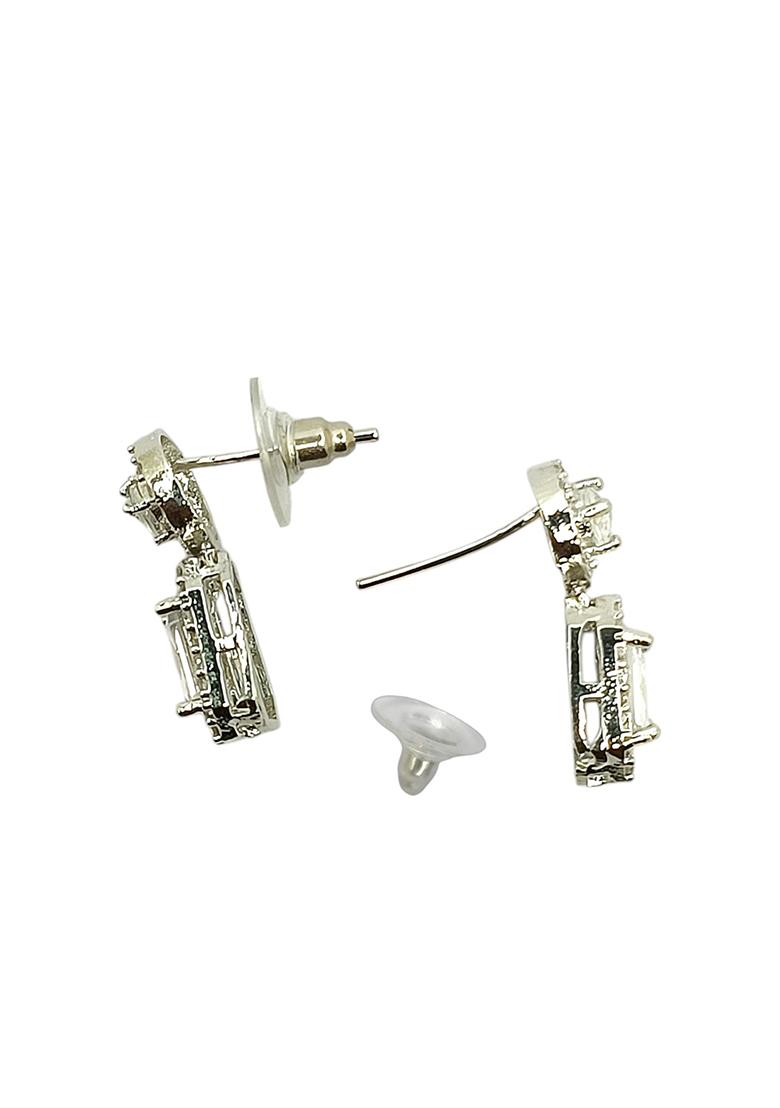 Silver Plated American Diamond White Drop Earrings