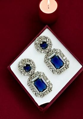 Silver Plated American Diamond Sapphire Blue Drop Earrings