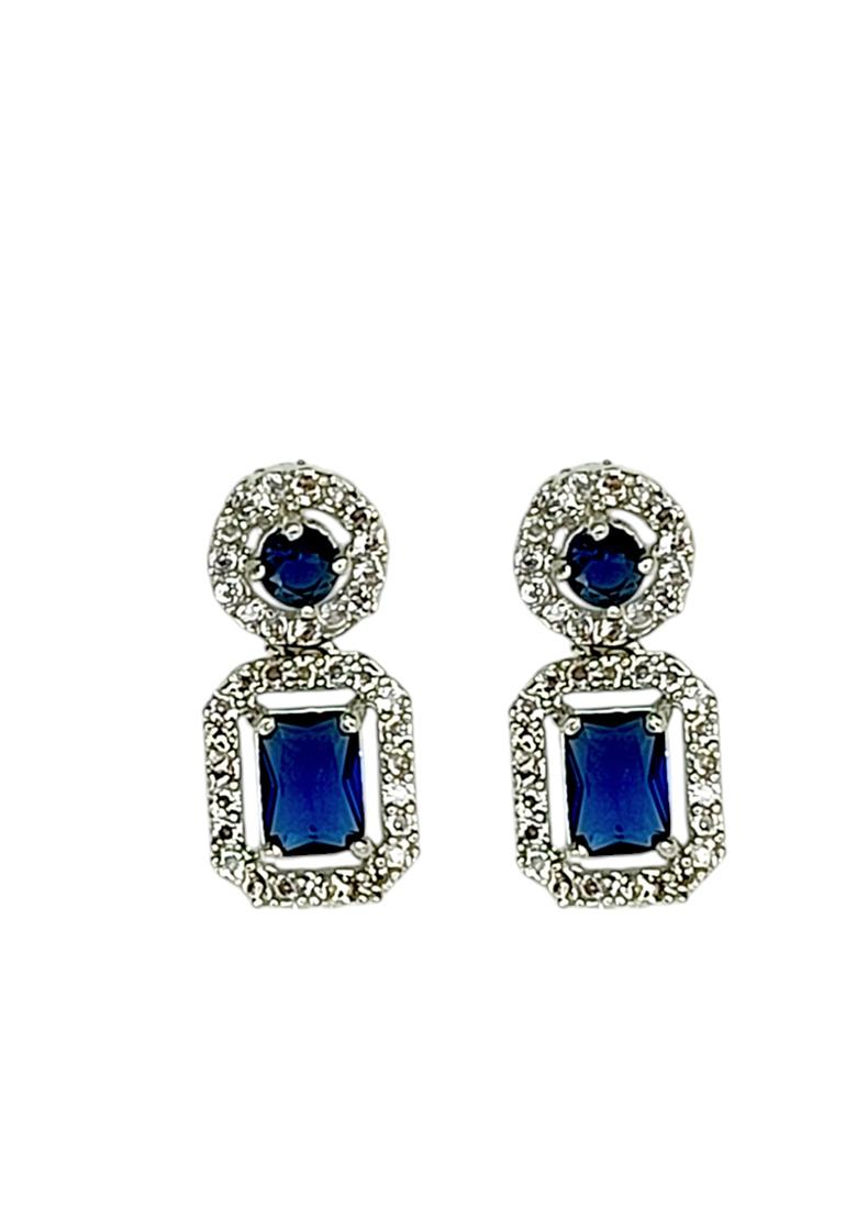 Silver Plated American Diamond Sapphire Blue Drop Earrings