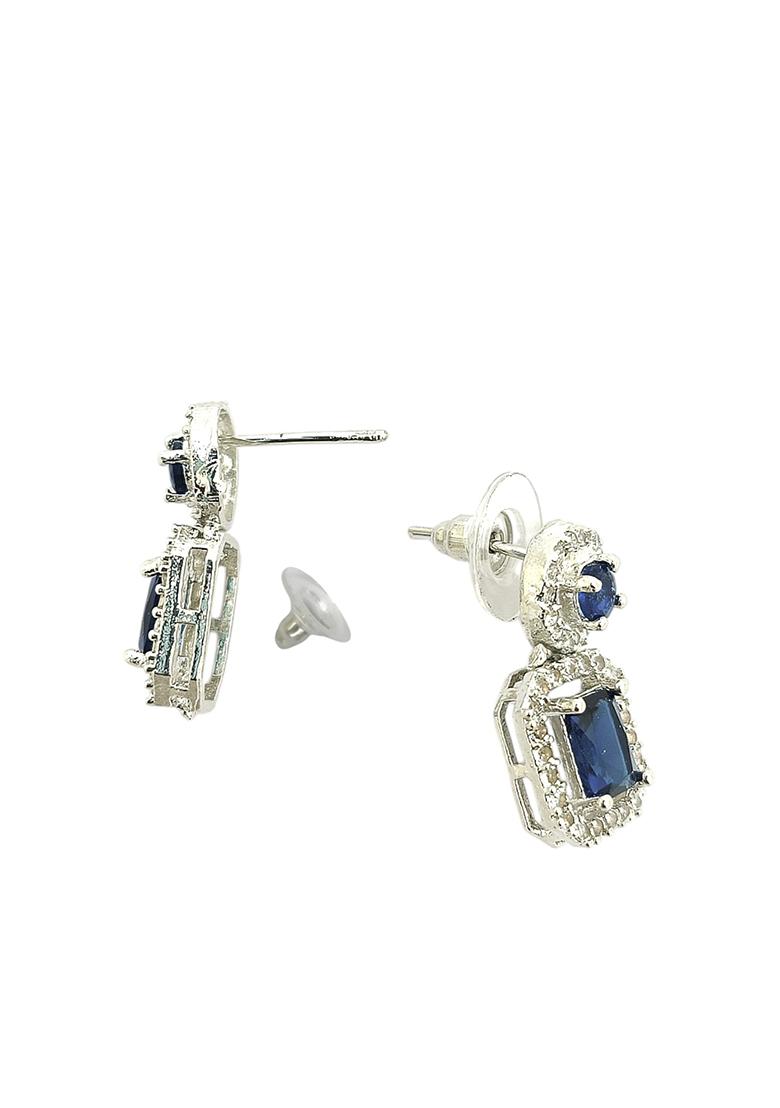 Silver Plated American Diamond Sapphire Blue Drop Earrings