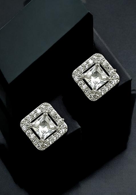 American Diamond White Square Stud Earrings