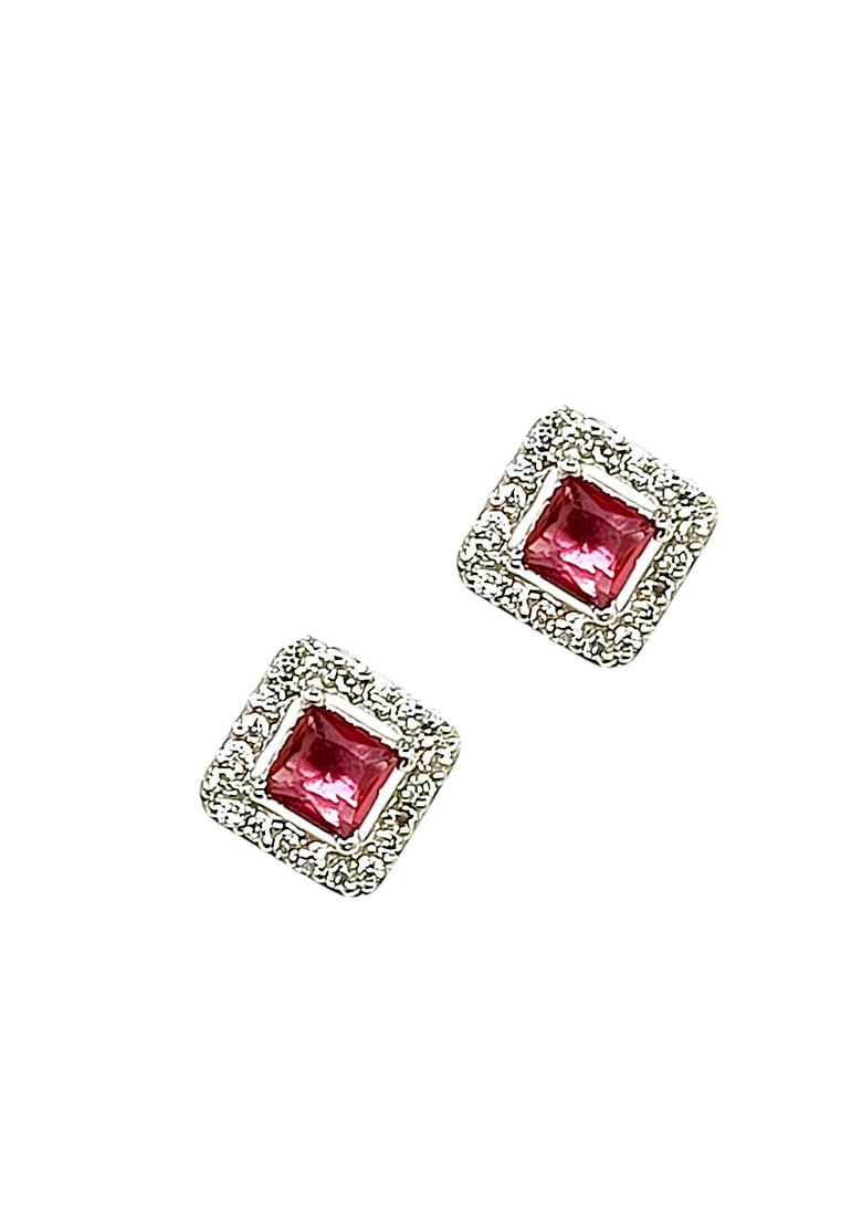 American Diamond Ruby Stone Square Stud Earrings