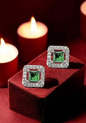 American Diamond Green Square Stud Earrings