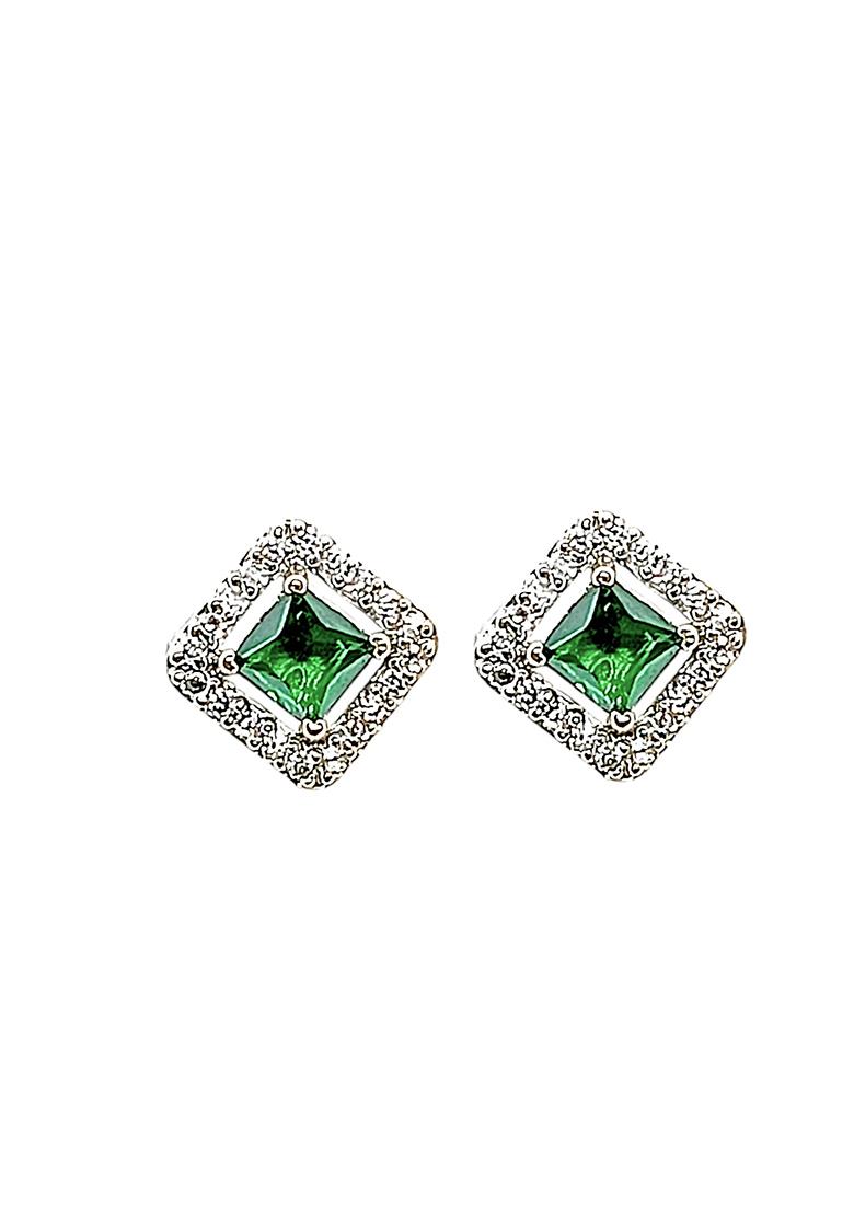 American Diamond Green Square Stud Earrings