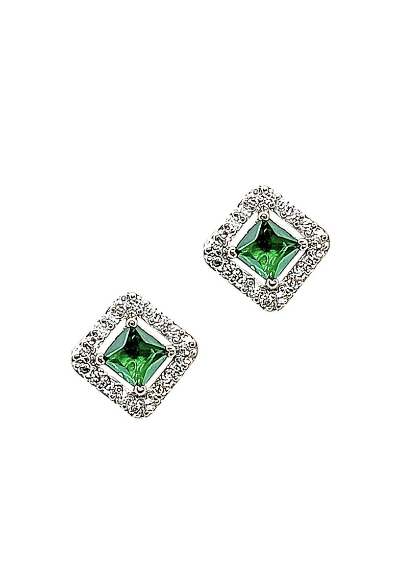 American Diamond Green Square Stud Earrings