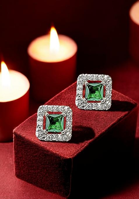 American Diamond Green Square Stud Earrings