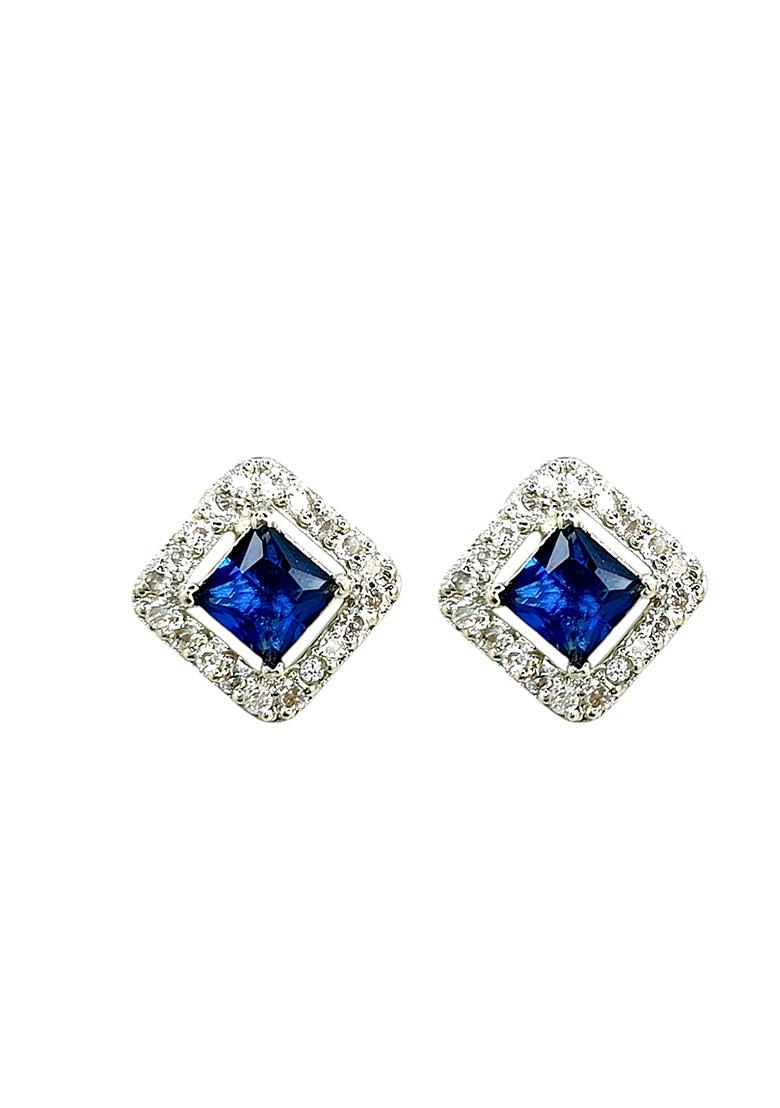 American Diamond Sapphire Blue Square Stud Earrings