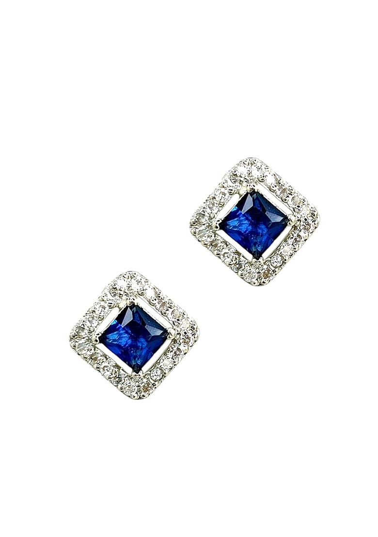 American Diamond Sapphire Blue Square Stud Earrings