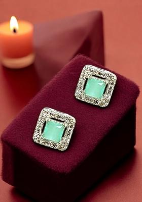 American Diamond Mint Green Square Stud Earrings