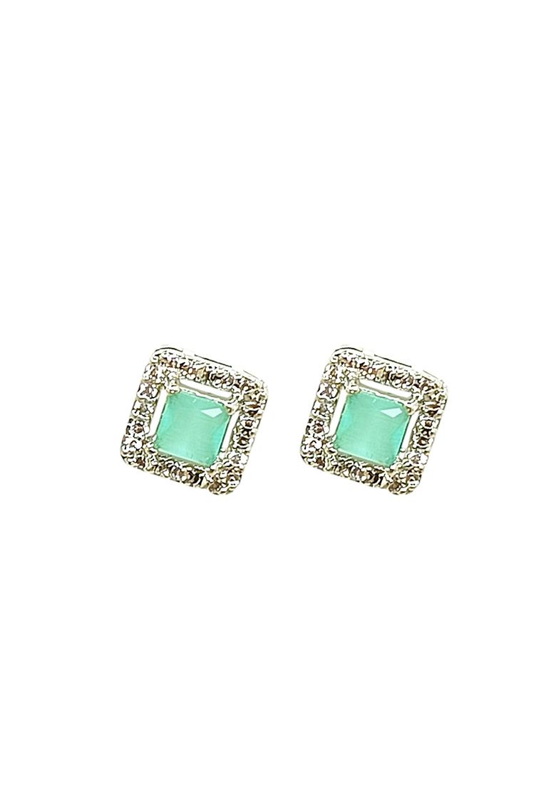 American Diamond Mint Green Square Stud Earrings