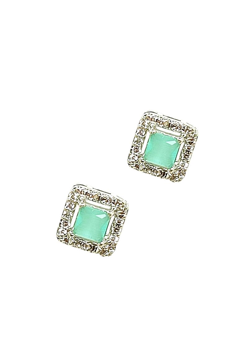 American Diamond Mint Green Square Stud Earrings