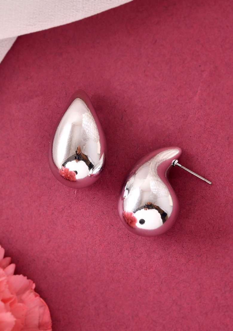 Silver Plated Teardrop Shaped Stud Earrings - Indya
