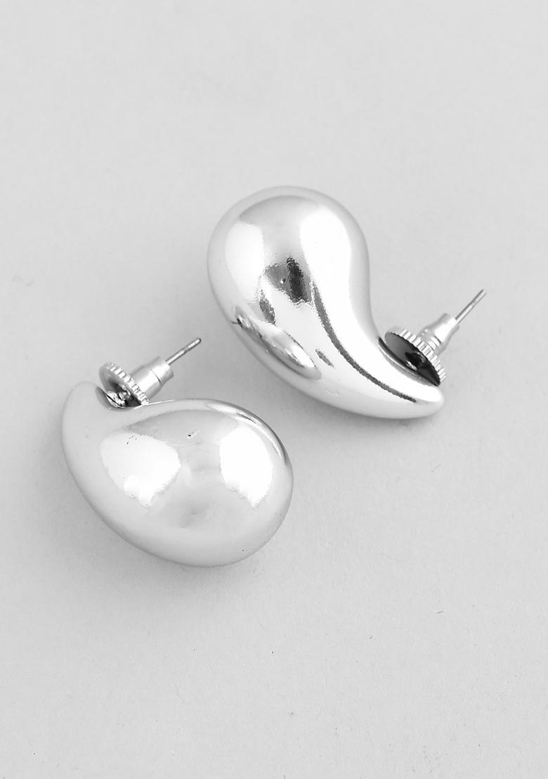 Silver Plated Teardrop Shaped Stud Earrings