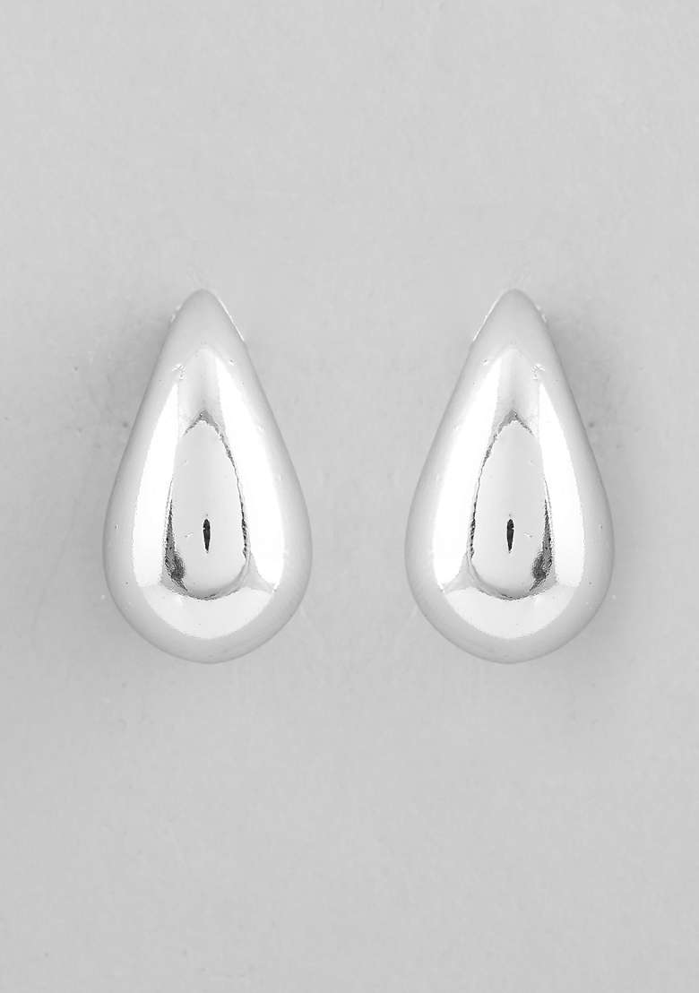 Silver Plated Teardrop Shaped Stud Earrings - Indya