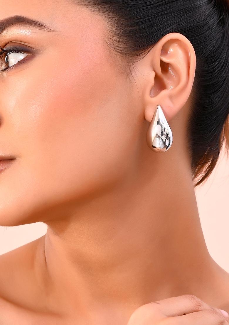 Silver Plated Teardrop Shaped Stud Earrings