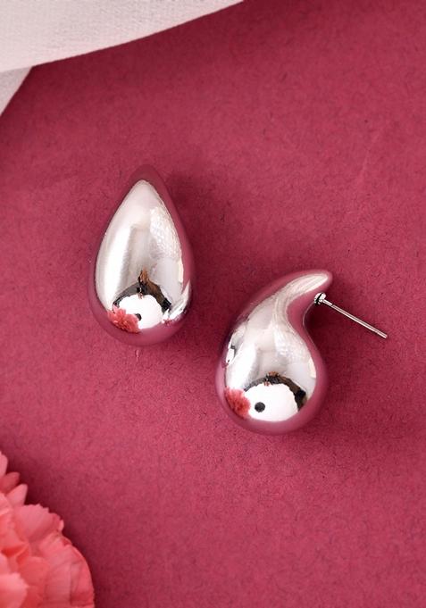 Silver Plated Teardrop Shaped Stud Earrings