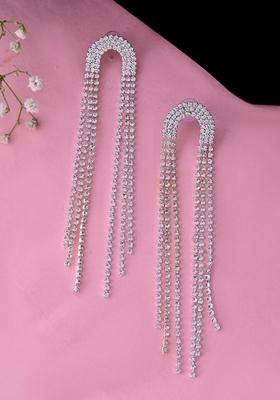 Silver Plated Crystals Stone Studded Contemporary Drop Earrings