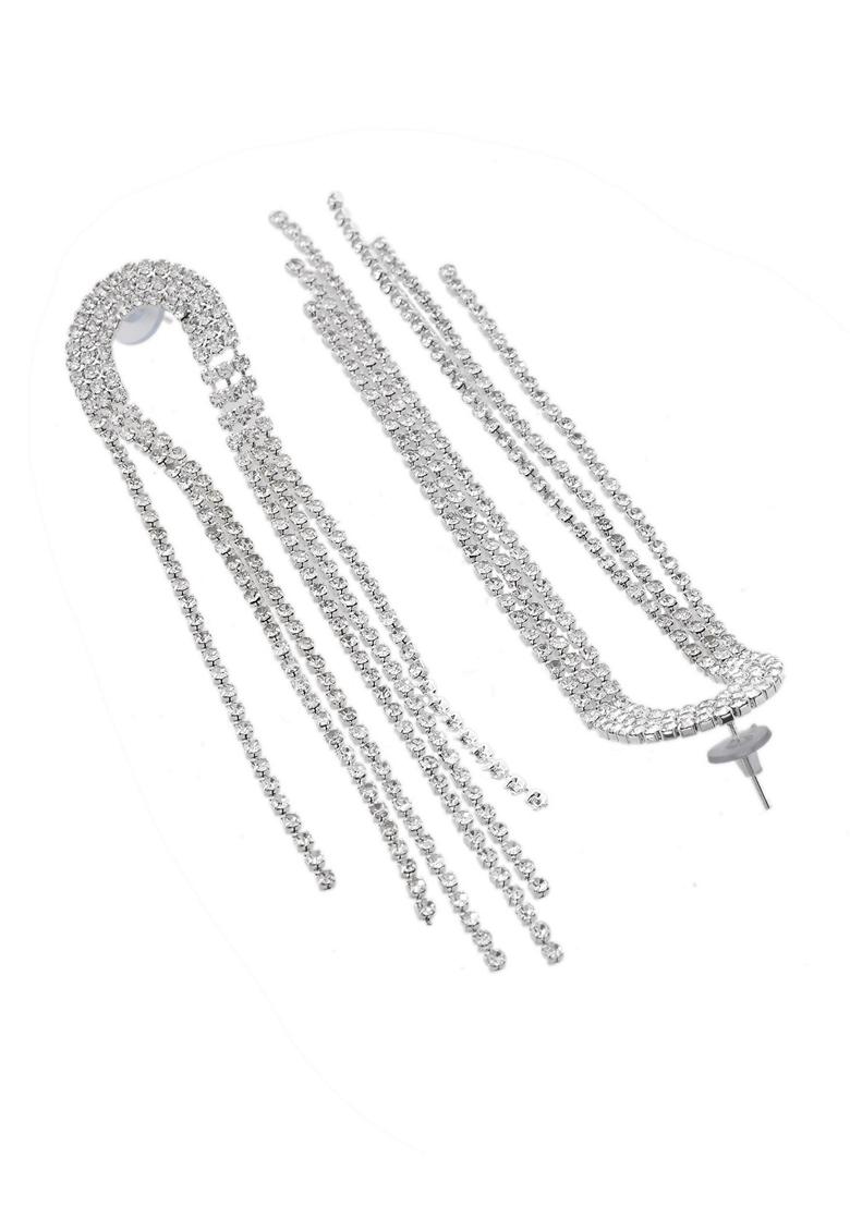 Silver Plated Crystals Stone Studded Contemporary Drop Earrings