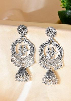 Silver Plated Krishna Cricluar Oxidized Earrings