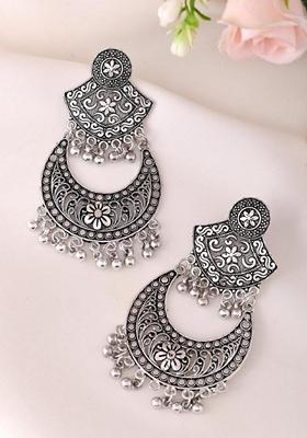 Silver Plated Oxidized Chandbali Earrings